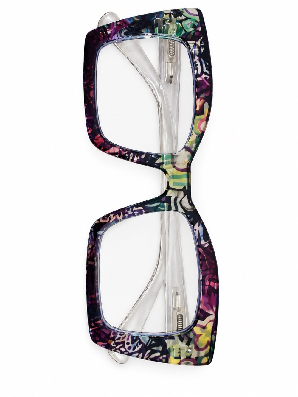 Multicolor Patterned Square Reading Glasses - Clear Arms